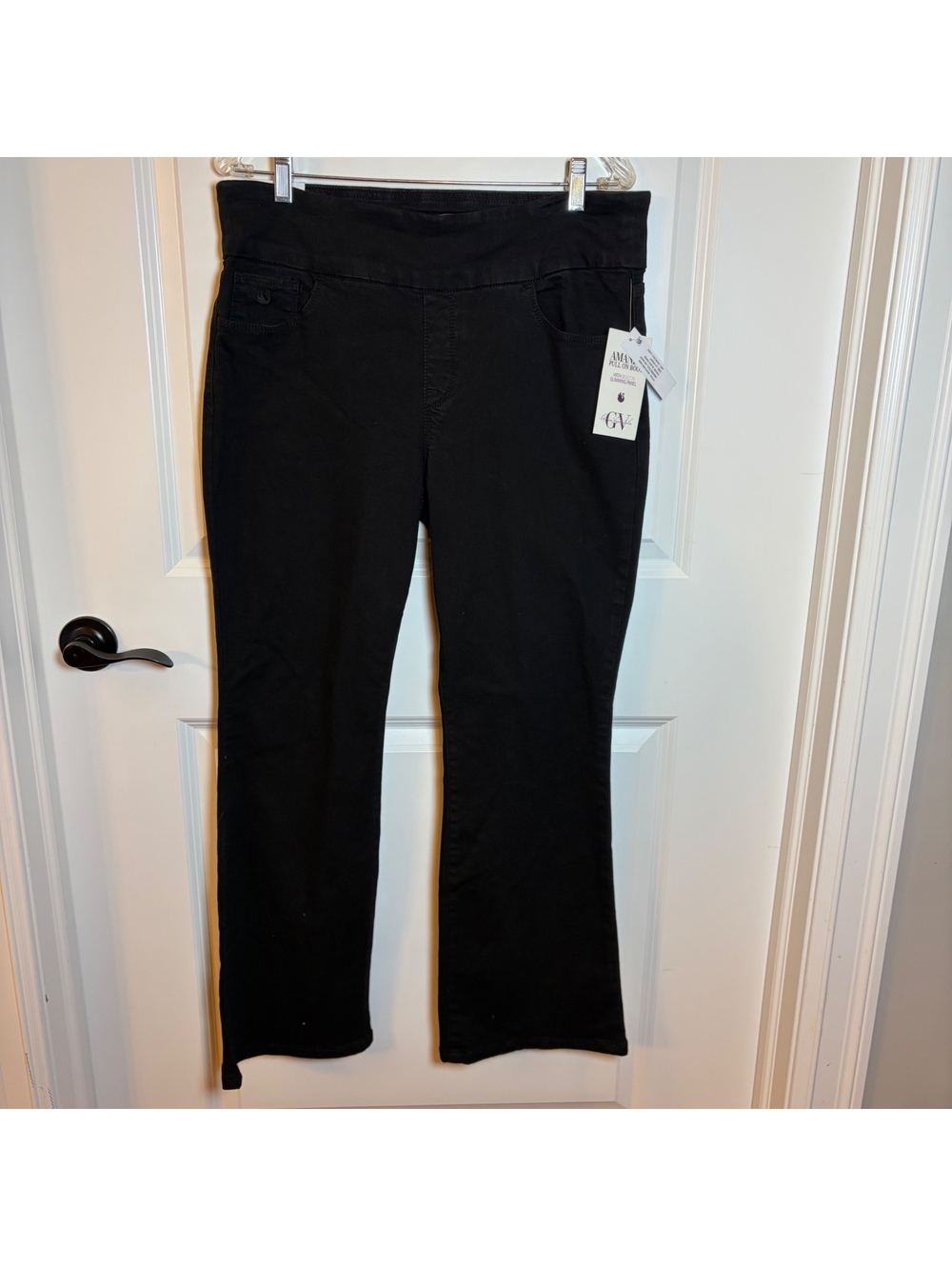 Gloria Vanderbilt Amanda Pull On Boot Black Rinse Pants Size 14 Short